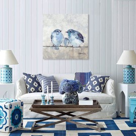 Bathroom Bird Decor Wall Art, Blue and Gray Wall Picture, Bluebird Artwork on Canvas for Kids Room 20x20