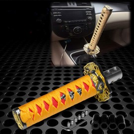 JDMBESTBOY Samurai Sword Orange Red Shift Knob Shifter Alloy Katana Adapters Universal 26cm