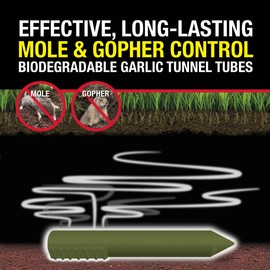 The Giant Destroyer Garlic Tunnel Tubes Repels Moles, Gophers, Skunks and Other Burrowing Rodents in Yards, Gardens & Lawn Areas, 10-12 Months, Highly Concentrated Garlic Oil (120 Tubes)