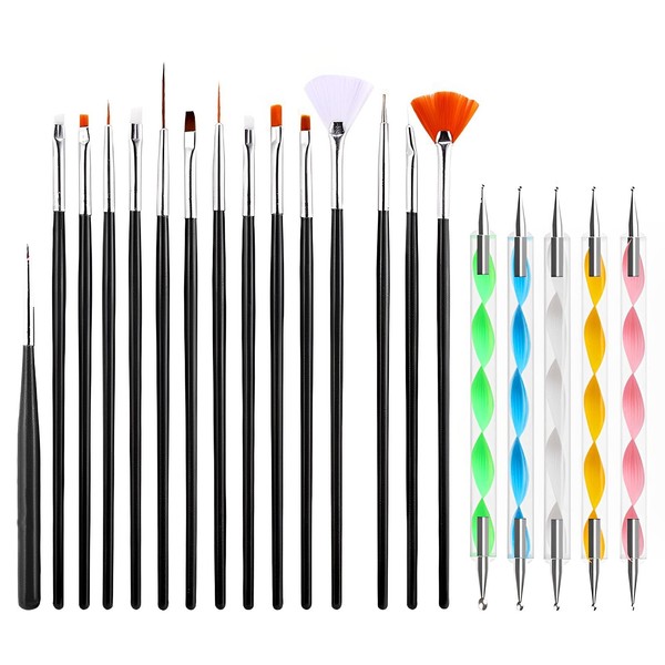 iLamdeetek Brushes for Nails, 20 Pieces Nail Art Brush Set,