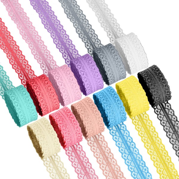 Anruyi 12 Rolls Lace Ribbon, 3cm Wide Fabric Lace Ribbon