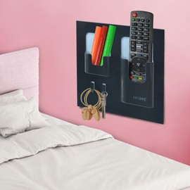 Bedside Shelf Organizer,Stick On Adhesive Wall Mounted Shelf Holder for Phone,Reading Glasses,Remote Control - Good for Home,Dorm,Bedroom,Office (Vertical Type/Black)