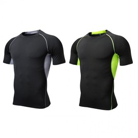 Men's Pro Tight Short-Sleeve Sports Stockings Fitness Running Training Apparel S / Black Blue Mesh 10ea