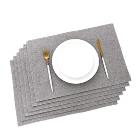 AOKSUNOVA Washable Place Mats Set of 6 Light Grey Fabric Place Mats Grey Table Coaster Set