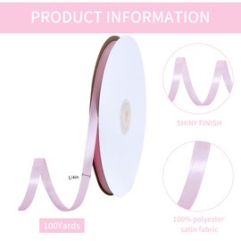 TONIFUL 1/4 Inch x 100yds Baby Pink Satin Ribbon, Thin Solid Color Satin Ribbon for Gift Wrapping, Crafts, Hair Bows Making, Wedding Party Decoration, Invitation Cards, Floral Bouquets