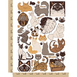 Kitty Cat Breeds Temporary Tattoo Water Resistant Fake Body Art Set Collection - Color (One Sheet)