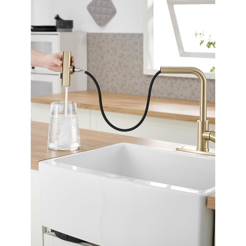 Gold Kitchen Faucets with Pull Down Sprayer,Waterfall Kitchen Sink Faucet,Commercial