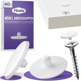 Filzada 40 x Furniture Cover Caps for Screws - Round - 13.x 3 mm - Screw Cover White - Plastic Caps for Screws - Hole Cover White