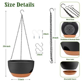 Lucieblessdesign Hanging Planters for Outdoor Indoor Plants, 2 Pack 12 Inch Hanging Basket Plants Outdoor, Self Watering Hanging Planter with Plant Hanger for Garden Home Decoration (Black)