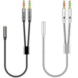 tunghey 2Pack Headphone Splitter for Computer CTIA 3.5mm TRRS Female to Dual TRS Male Mic Audio Jack Y Adapter Headset Splitter Cable for PC Laptop to Gaming Headset Black and White