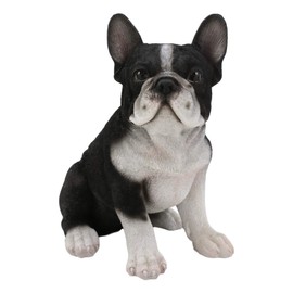 Ebros Realistic Lifelike Black French Bulldog Puppy Dog with Glass Eyes Statue 7" Tall Hand Painted Frenchie Figurine Dogs Animal Collectible with Textured Body