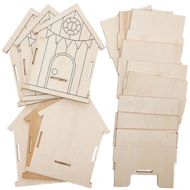 Baker Ross FC791 Beach Hut Wooden Building Set Flower Pot - Pack of 3, Wooden Craft Sets for Children for Crafts, Painting and Decorating