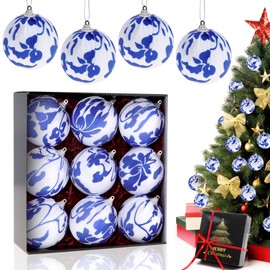 Gresorth 10 bolas colgantes de Navidad azules y blancas, para decoración de chinos, tela ligera, hecha a mano, para decoración del hogar, Acción de Gracias