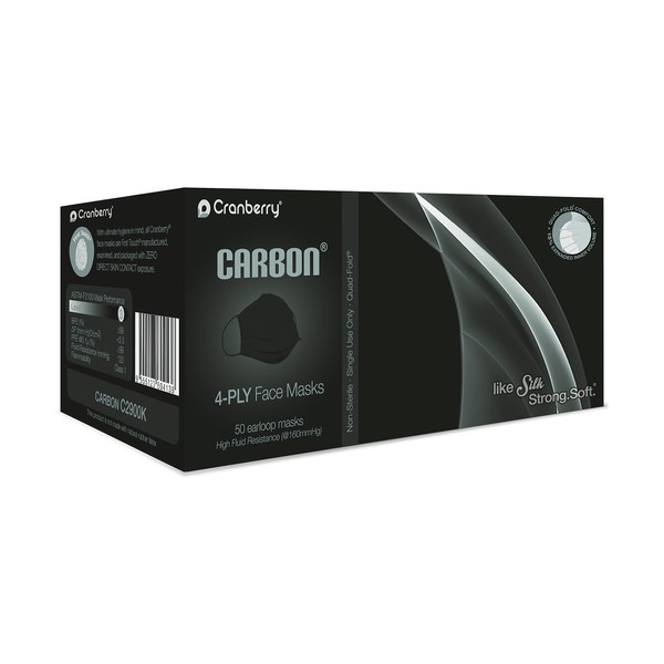 Cranberry USA C2900Kcase Cranberry Carbon Earloop Face Masks, Black (Pack