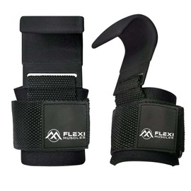 Flexi Muscles Weight Lifting Hooks (Pair) - Heavy-Duty Wrist Straps with Non-Slip Grip - Ideal for Deadlifts, Pull-Ups, Shrugs, and Powerlifting - Padded Wrist Support for Men & Women