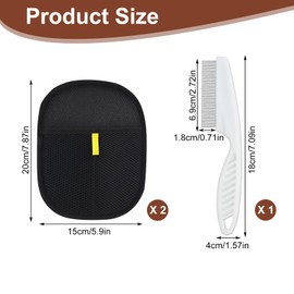 2Pcs Pet Hair Removal Glove, Static Pet Hair Remover Gloves with Pet Comb for Dogs & Cats, Double-Sided Grooming Gloves Comfort Fit for All Pets