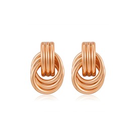 Chunky Gold Earrings for Women Girls Gold Silver Geometric Drop Dangle Hoop Earrings Chunky Twisted Knot Stud Earrings Trendy Statement Jewelry Gift (Rose gold)