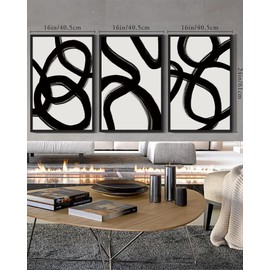 KUVIOKE Black and Wahite Abstract Framed Wall Art Ink Wash Minimalist Lines Painting Artwork for Bedroom Hallway 16x24in (Black Framed)