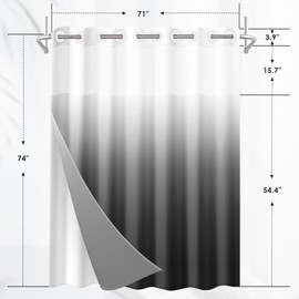 Nesphy No Hook Ombre Black and Grey Shower Curtain with Snap in Fabric Liner Set, Modern Design Double Layers Waterproof Fabric with See Through Top Window Open Grommet Bath Curtain 71x74 Inch