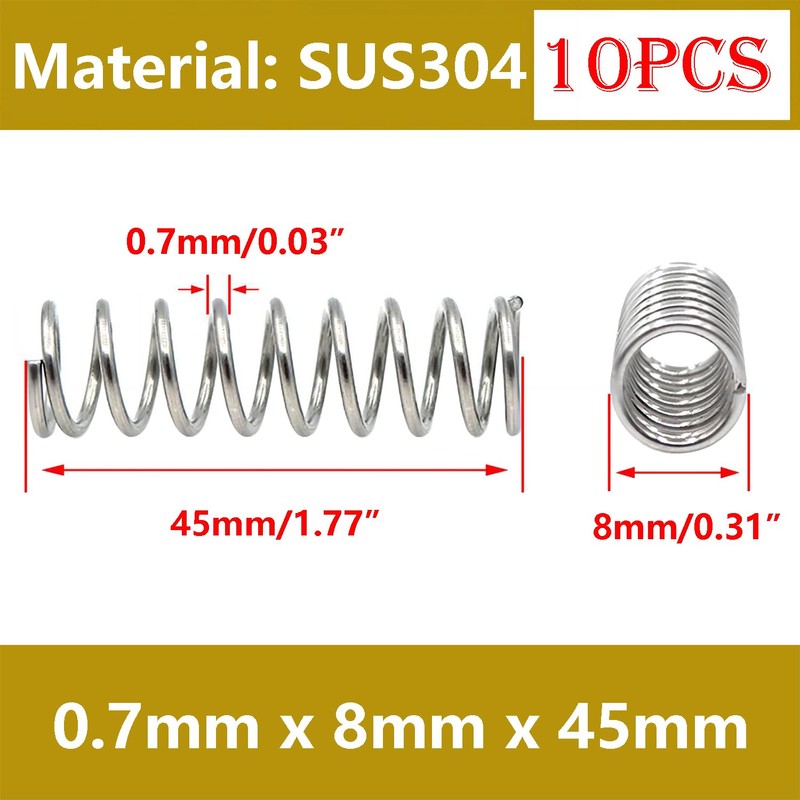 Qrity 10Pcs Coil Extended Compressed Spring, Compressed Springs, 304 Stainless