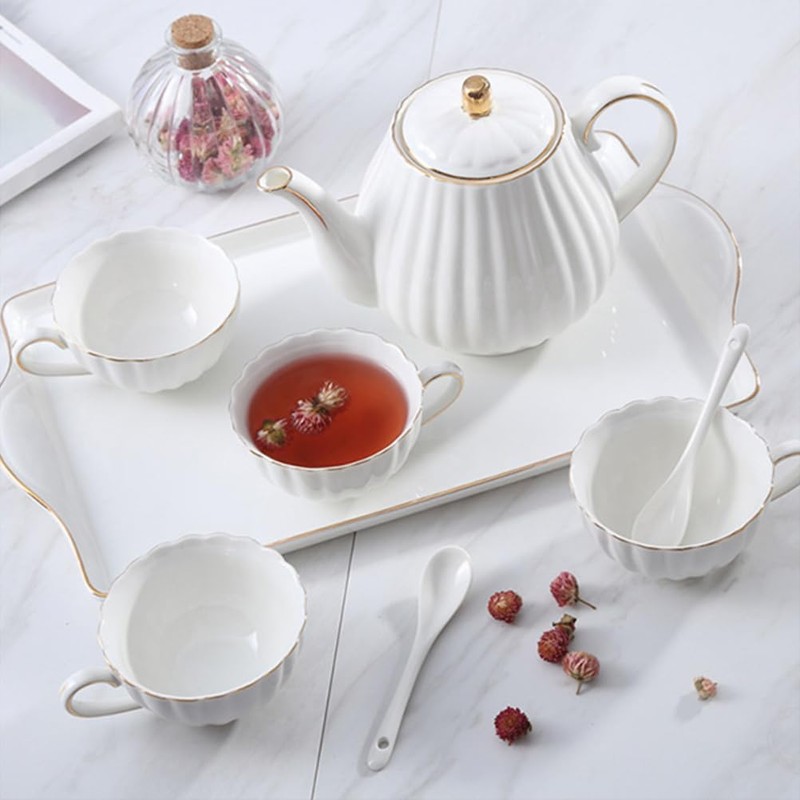 Alipis Ceramic Teapot Elegant White Tea Pot for Home Use