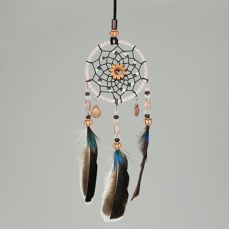 ネイティブアメリカンインディアンドリームキャッチャー、サーキュラーネットドリームキャッチャー付きフェザーシェル車の子供用寝室の壁掛け装飾飾り