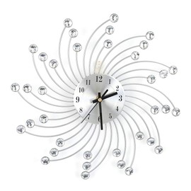 TOPINCN 3D Crystal Wall Clock, Modern Silver Metal -Studded Metal Wall Clock for Living Room Bedroom Decor