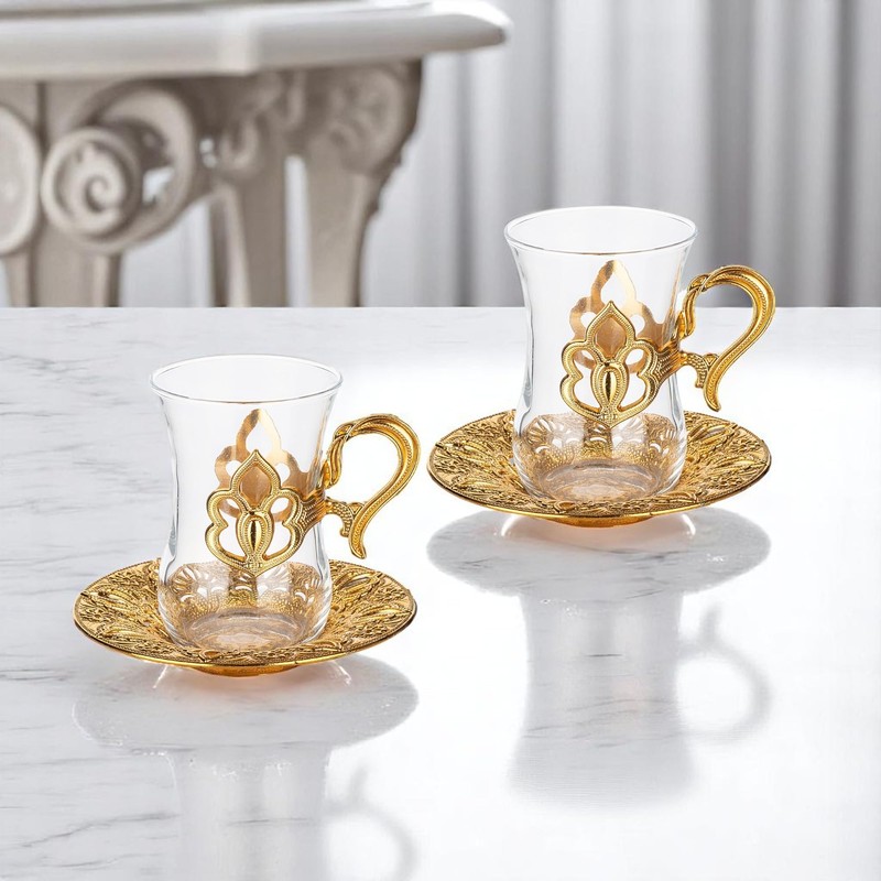 Alisveristime (SET OF 2 Turkish Tea Set with Zamac Holders,