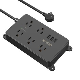 TROND TROND Power Strip Surge Protector, 5 Widely-Spaced Outlets with 2 USB A and 1 USB C, ETL Listed, Wall Mountable, Flat Plug 5ft Extension Cord, 1300J, 14AWG Heavy Duty, for Office Kitchen, Black