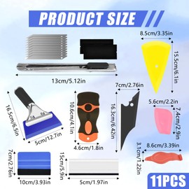 Car Window Tint Kit 11 in 1 Vinyl Wrap Tools Car Window Film Tinting Tools Window Film Tools Window Tint Film Car Window Tinting Tools Vinyl Wrap Kit with Squeegee for Window Tint