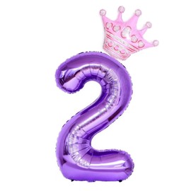 40 Inch Purple Number 2 Balloons With Crown, 2nd Birthday Decorations for Girls, Giant Number 2 Birthday Balloons. (Purple 2)