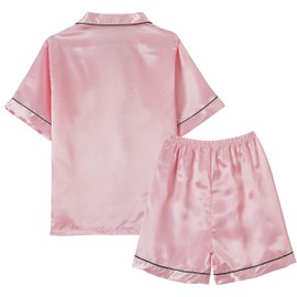 Vopmocld Big Kids Unisex Pjs Set Girls Boys Silk Pajama Sets Satin Clasic Sleepwear Summer 2 Pieces Button Down Nighty, Pink, 8
