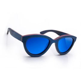 Damen hölzerne Sonnenbrille Handmade Holz Retro Vintage Mirrored Polarisiert Objektive (Blue)