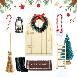 GWHOLE Fairy Door Elf Door Tooth Fairy Door Kit Christmas Miniature Wooden Fairy Doors Christmas Accessories Mini Elf Door for Wall Entry for Fairies Christmas Magic Decoration
