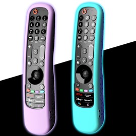 2Pack Case for LG Magic Remote Control, Cover for LG MR20GA MR19BA MR18BA MR650A MR600 AKB75855501 Remotes Silicone Skin Sleeve Glow in The Dark Blue and Purple
