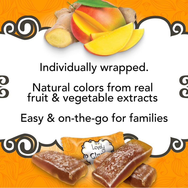 Lovely Candy Co. Mango Ginger Chews, Made with Real Ginger,