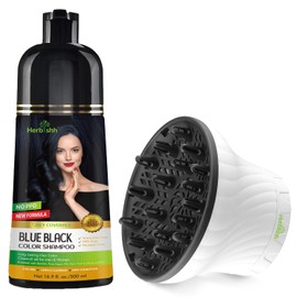 Herbishh Blue Black Hair Color Shampoo - 3-In-1 Magic Dye for Gray Hair 500 Ml + Universal Hair Dryer Diffuser - Adjustable 3.5-8 cm, Rotary Clip for Curly & Wavy Hair, Even Heat