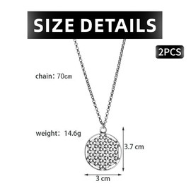 HZAOPZE 2 x Hollow Necklace, Flower of Life Chain Women's (70 cm Adjustable) Necklace with Flower of Life Pendant for Women and Girls, Suitable for Couples and Friends, Gold and Silver, Metal