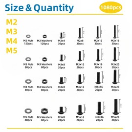 WZHUIDA 240 Pcs M5 Screws Assortment Kit, M5x6mm/8mm/10mm/12mm/16mm/20mm/25mm/30mm, Metric Hex Button Head Socket Cap Screws Nuts Washers Kit with Wrench, Black Zinc Plated