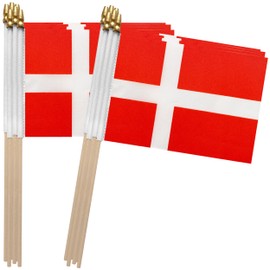 TSMD Denmark Stick Flag Danish Small Mini Hand Held Flags,5x8 Inch,12 Pack