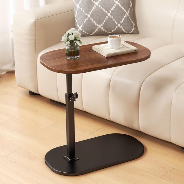 YunMeoCool C Shaped End Table Adjustable Height, 360°Swivel Couch Table