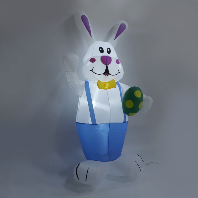 6.5FT High Easter Blue Bunny Holding Easter Egg Inflatable Yard
