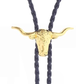 HUABOLA CALYN Western Longhorn bull Bolo tie for Men Native American Vintage Cowboy Texas Style Gold Bolo Ties