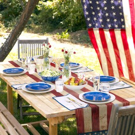4th of July Table Runner Vintage American Flag Table Runners for Dining Room Retro Patriotic Independence Day Kitchen Dining Table Decor for Home Party 13x72 Inch