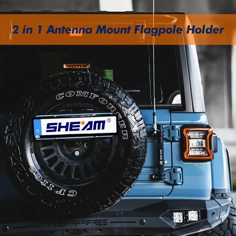 SHEAM Antenna Mount Flagpole Holder, Multi-Function Tailgate Hinge Mount Compatible