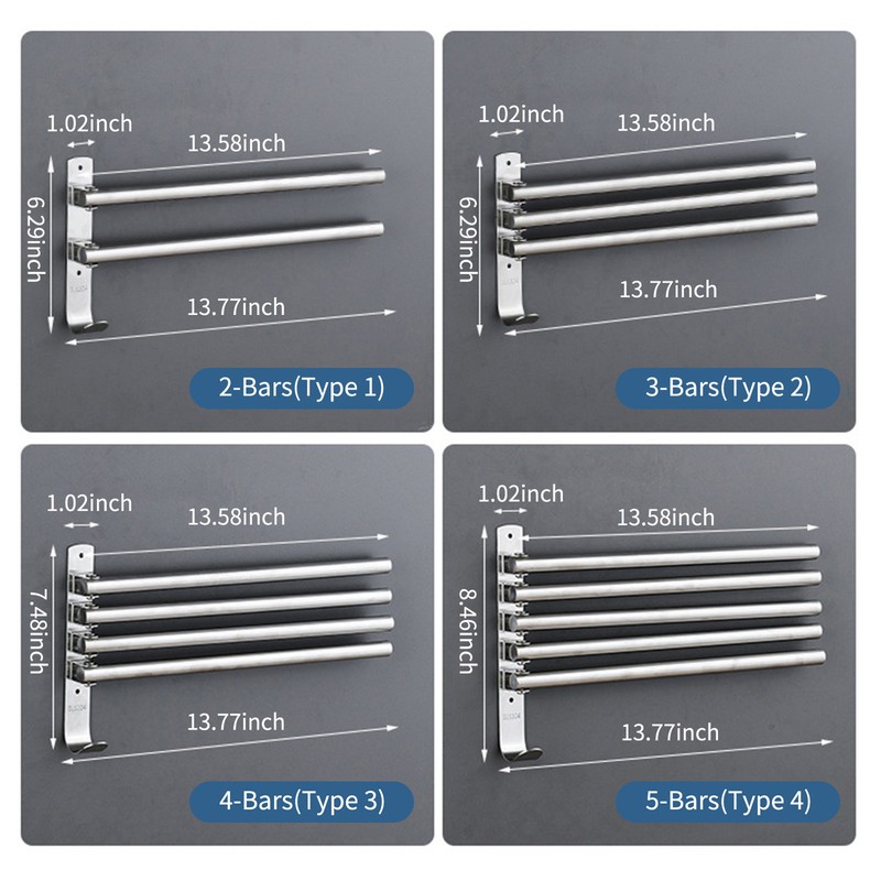Swivel Out Towel Racks with Hooks 4-Bars Foldable Arms Bath
