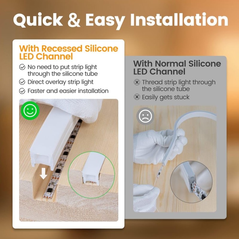 Muzata 16.5FT/5Meter Spotless Silicone LED Channel System Recessed Flexible Tube