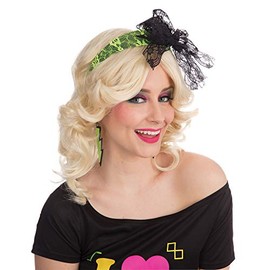 Bristol Novelty BA3551 80's Neon Lace Headband. Yellow, Women