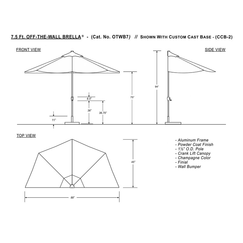 Blue Star Group Off-The-Wall Brella Olefin Half Umbrella, 7.5'-Width, Chocolate