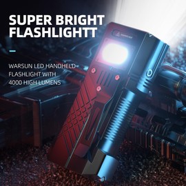 WARSUN - Linterna recargable de alto lúmenes, luz de flash superbrillante, potente linterna LED de mano con 3 modos de iluminación, linterna portátil impermeable para camping, hogar, emergencia